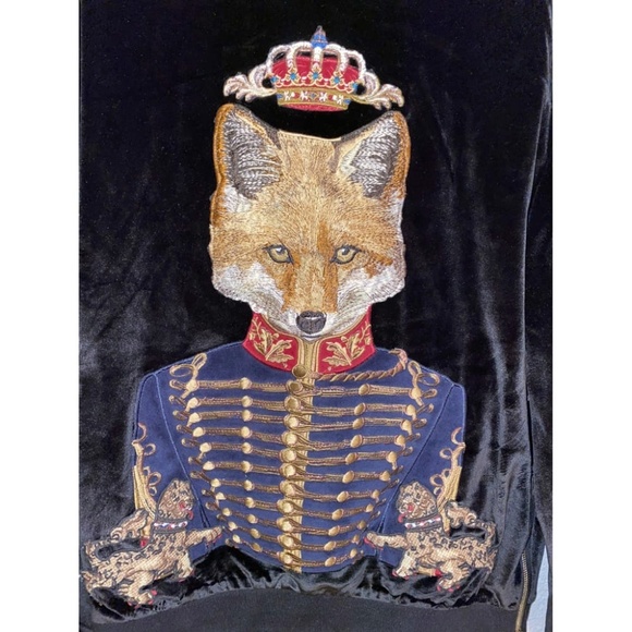 Dolce and Gabbana  Black Velvet Royal Fox Sweatshirt   IT 52 - Picture 9 of 9